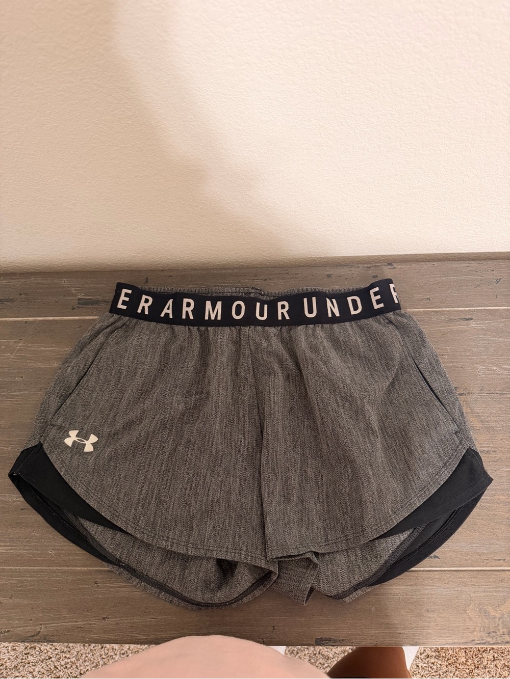 Under Armour Women's Grey Two-Tone Athletic Shorts with Branded Waistband